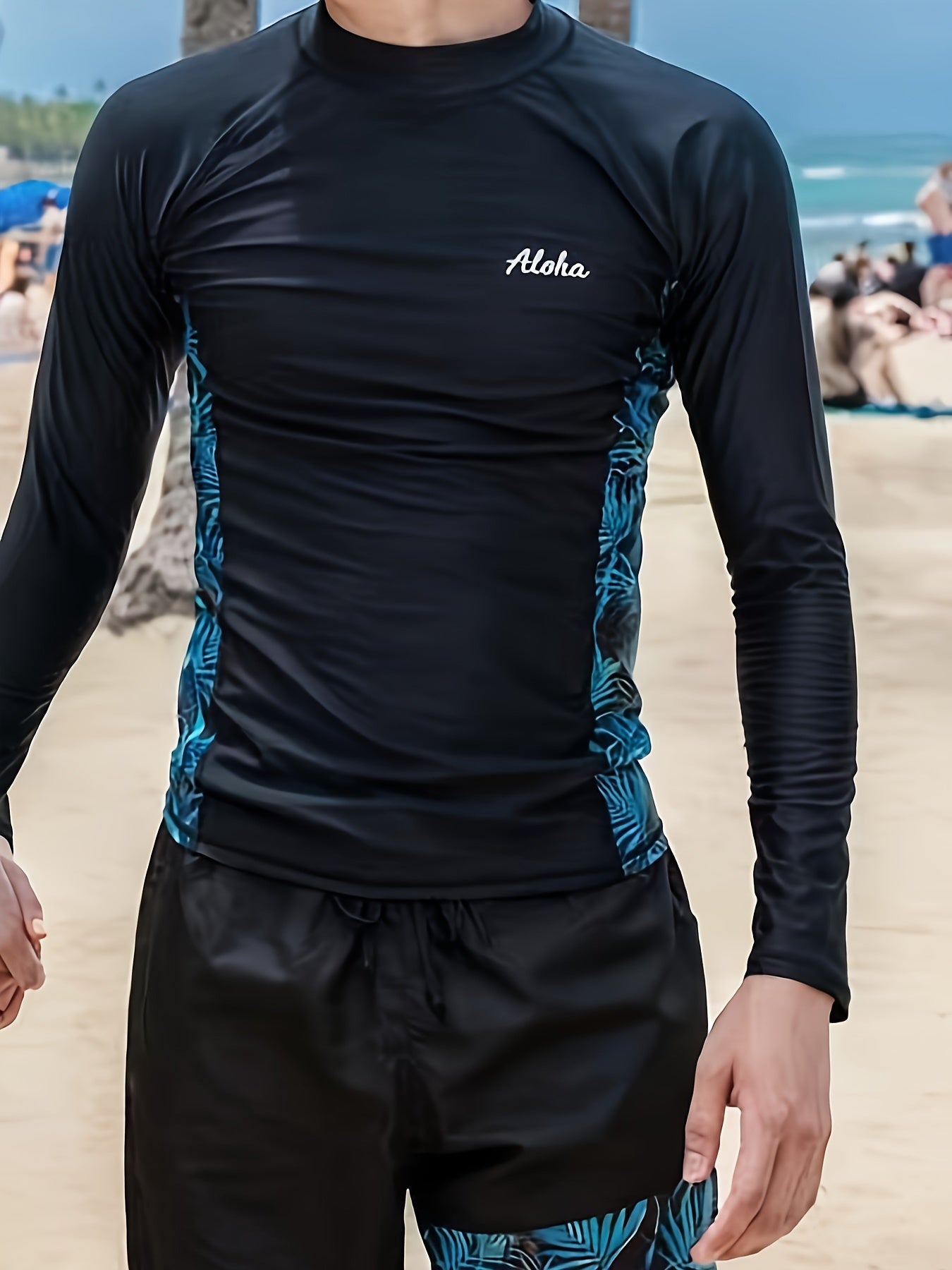 Men's Swimsuit, Quick-drying Skinny Fit Diving Suit, Leaf Pattern Long Sleeve T-shirt And Shorts, Highly Stretch Wetsuit For Diving Snorkeling