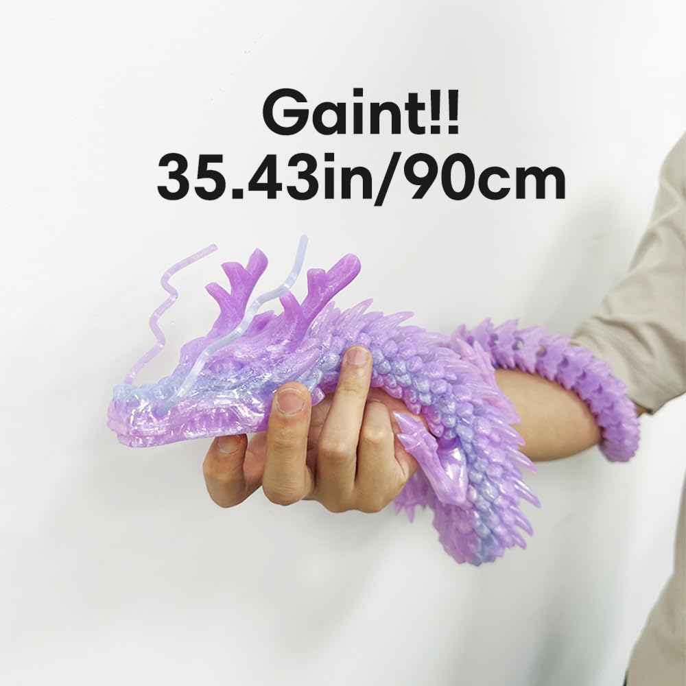 35.4'' Large 3D Printed Dragon Toy Box - Articulated Chinese Dragon, Poseable 3D Printed Animals & Collectible Figurines, Desk & Home Decor - Cool for Kids & Adults