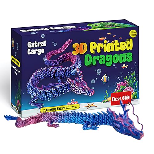 35.4'' Large 3D Printed Dragon Toy Box - Articulated Chinese Dragon, Poseable 3D Printed Animals & Collectible Figurines, Desk & Home Decor - Cool for Kids & Adults