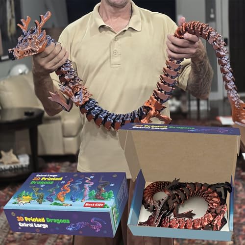 35.4'' Large 3D Printed Dragon Toy Box - Articulated Chinese Dragon, Poseable 3D Printed Animals & Collectible Figurines, Desk & Home Decor - Cool for Kids & Adults