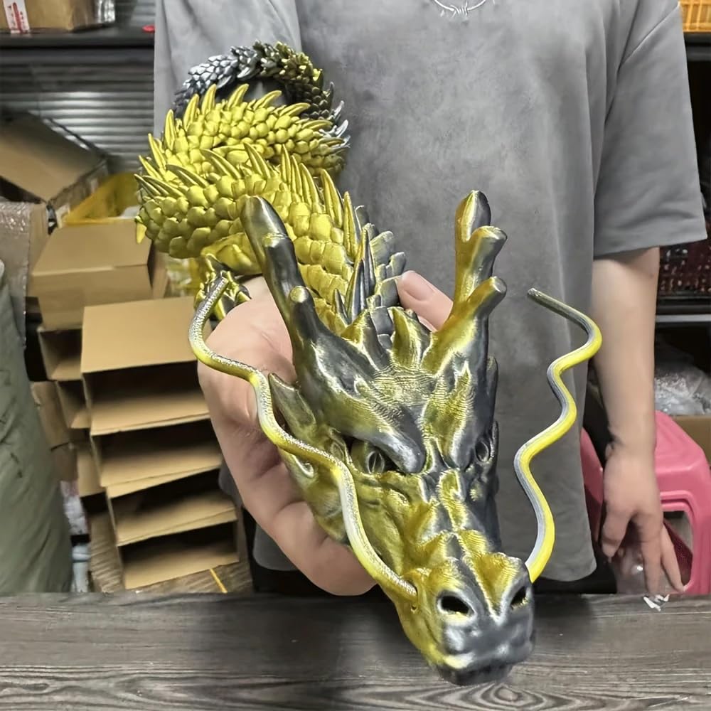 35.4'' Large 3D Printed Dragon Toy Box - Articulated Chinese Dragon, Poseable 3D Printed Animals & Collectible Figurines, Desk & Home Decor - Cool for Kids & Adults