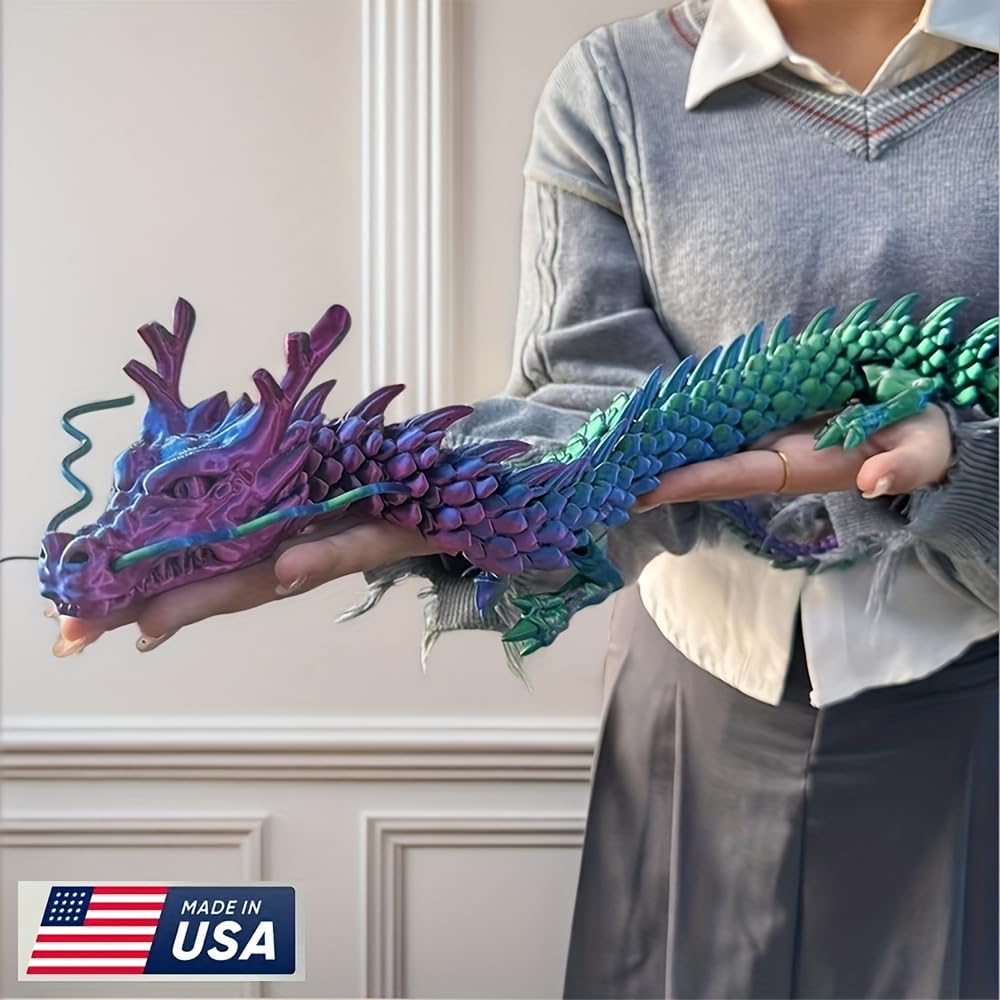 35.4'' Large 3D Printed Dragon Toy Box - Articulated Chinese Dragon, Poseable 3D Printed Animals & Collectible Figurines, Desk & Home Decor - Cool for Kids & Adults