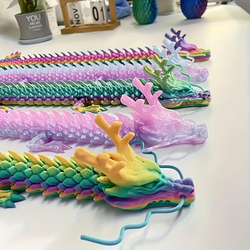35.43 Inch 3D Printed Dragon, Large 3D Dragon Toys, Bigger Fidget Crystal Animals Toys, 3D Printed Articulated Animals for Home Office Car Desk Decor