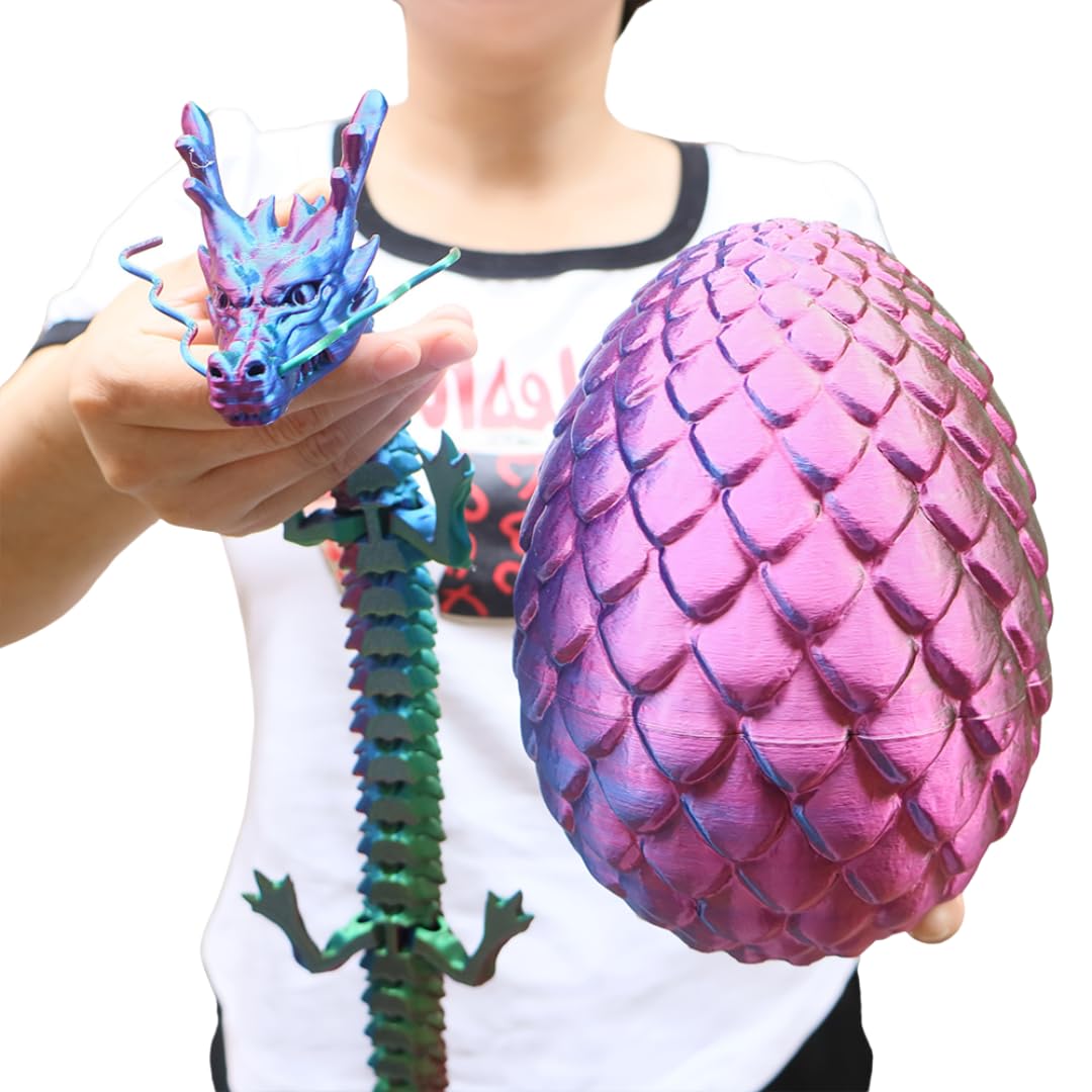 Joyroud Large 3D Printed Dragon Egg with Dragon Inside, Articulated Dragon, Crystal Dragon, Dragon Fidget Toy, ADHD Fidget Toys, Desk Toys Office Room Décor