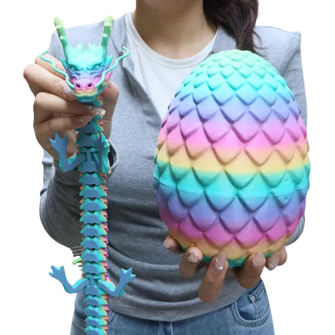 Joyroud Large 3D Printed Dragon Egg with Dragon Inside, Articulated Dragon, Crystal Dragon, Dragon Fidget Toy, ADHD Fidget Toys, Desk Toys Office Room Décor