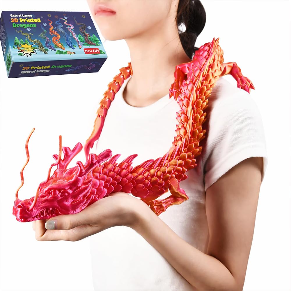 35.43 Inch 3D Printed Dragon, Large 3D Dragon Toys, Bigger Fidget Crystal Animals Toys, 3D Printed Articulated Animals for Home Office Car Desk Decor
