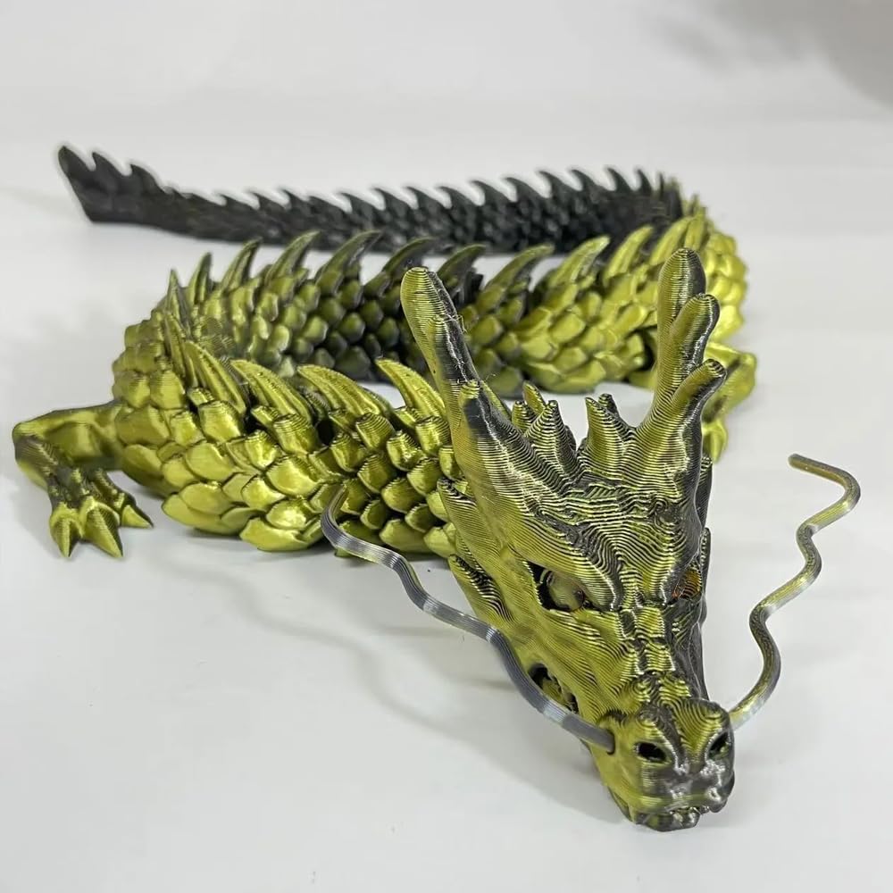 35.4'' Large 3D Printed Dragon Toy Box - Articulated Chinese Dragon, Poseable 3D Printed Animals & Collectible Figurines, Desk & Home Decor - Cool for Kids & Adults