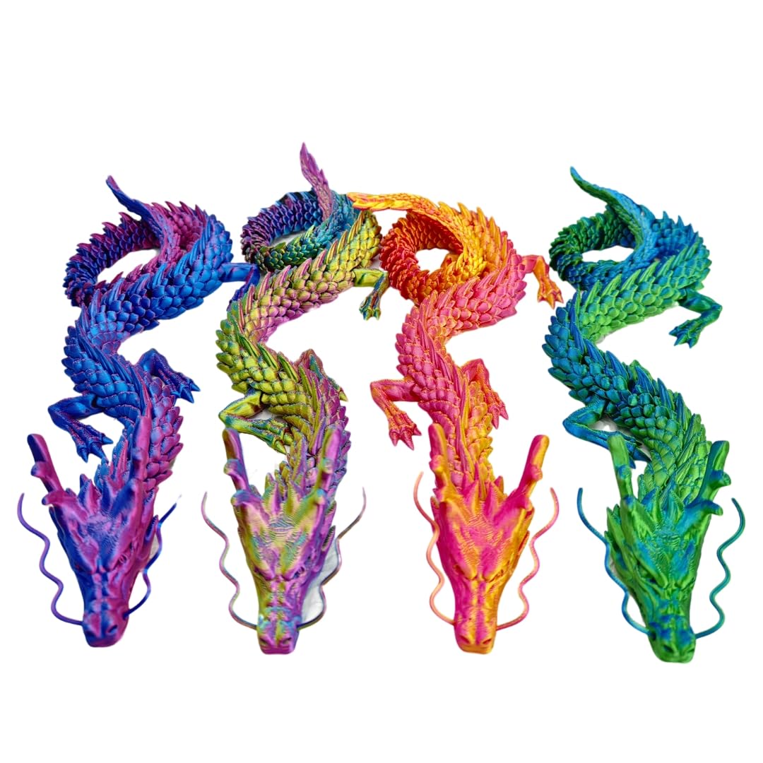Joyroud 4 Pcs 24 inch 3D Printed Dragon, Articulated Dragon, Crystal Dragon, Dragon Fidget Toy, Home Office Decor Executive Desk Toys