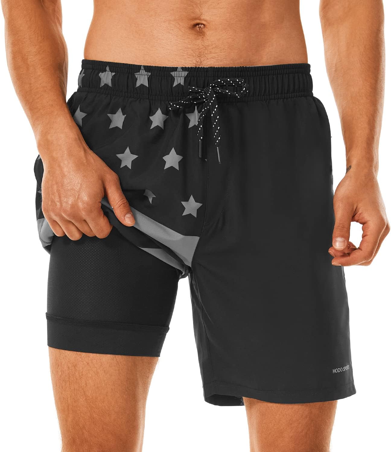 Mens Swimsuit Trunks 7" Quick-Dry Swim Shorts with Compression Liner and Zipper Pockets