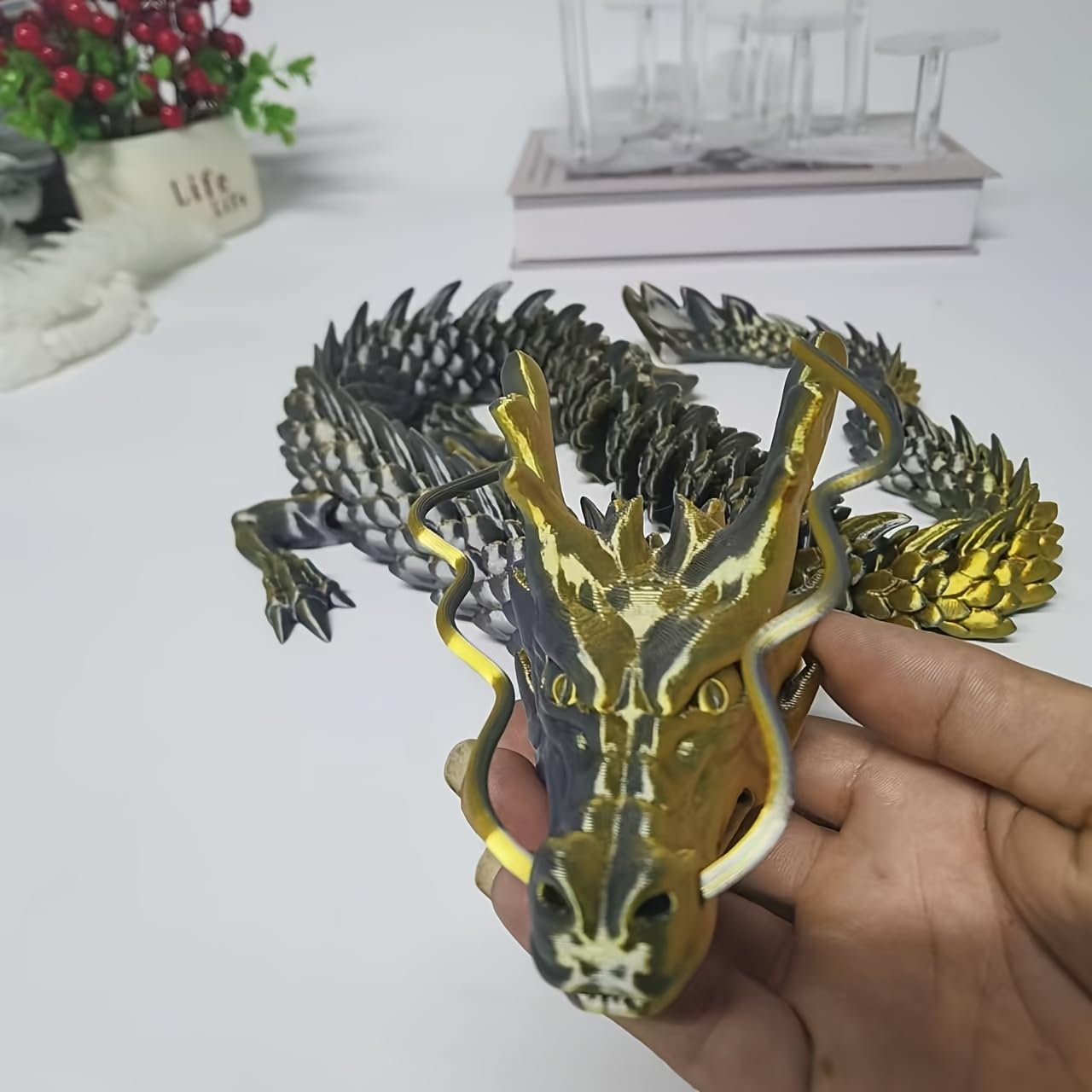 35.4'' Large 3D Printed Dragon Toy Box - Articulated Chinese Dragon, Poseable 3D Printed Animals & Collectible Figurines, Desk & Home Decor - Cool for Kids & Adults