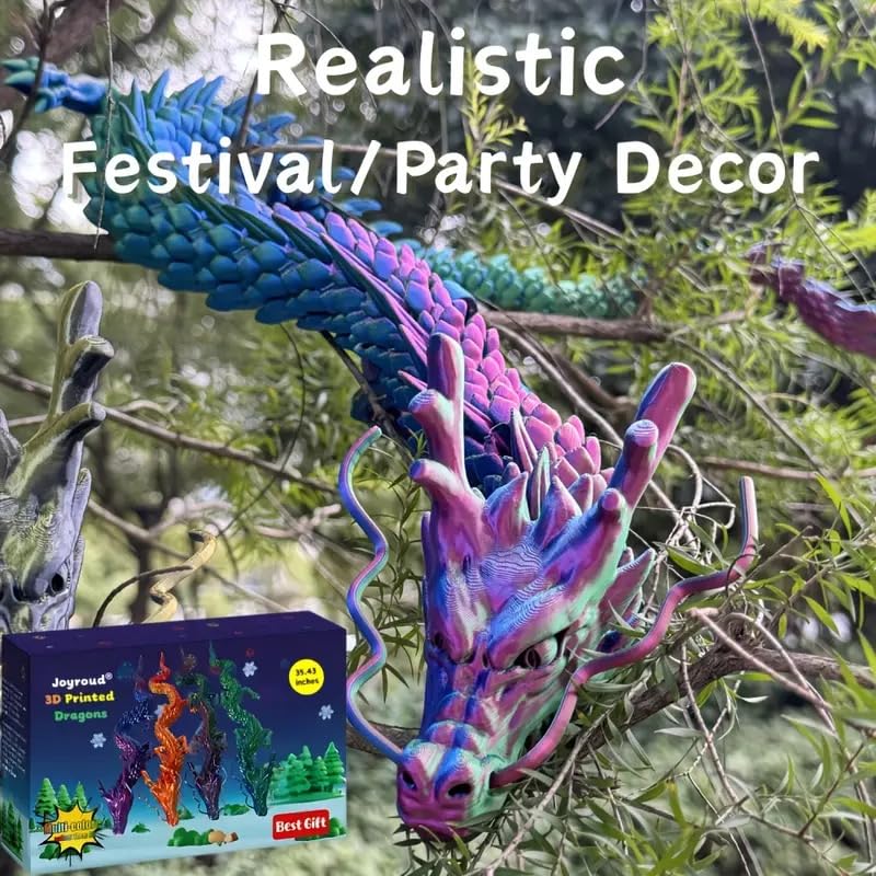 35.4'' Large 3D Printed Dragon Toy Box - Articulated Chinese Dragon, Poseable 3D Printed Animals & Collectible Figurines, Desk & Home Decor - Cool for Kids & Adults