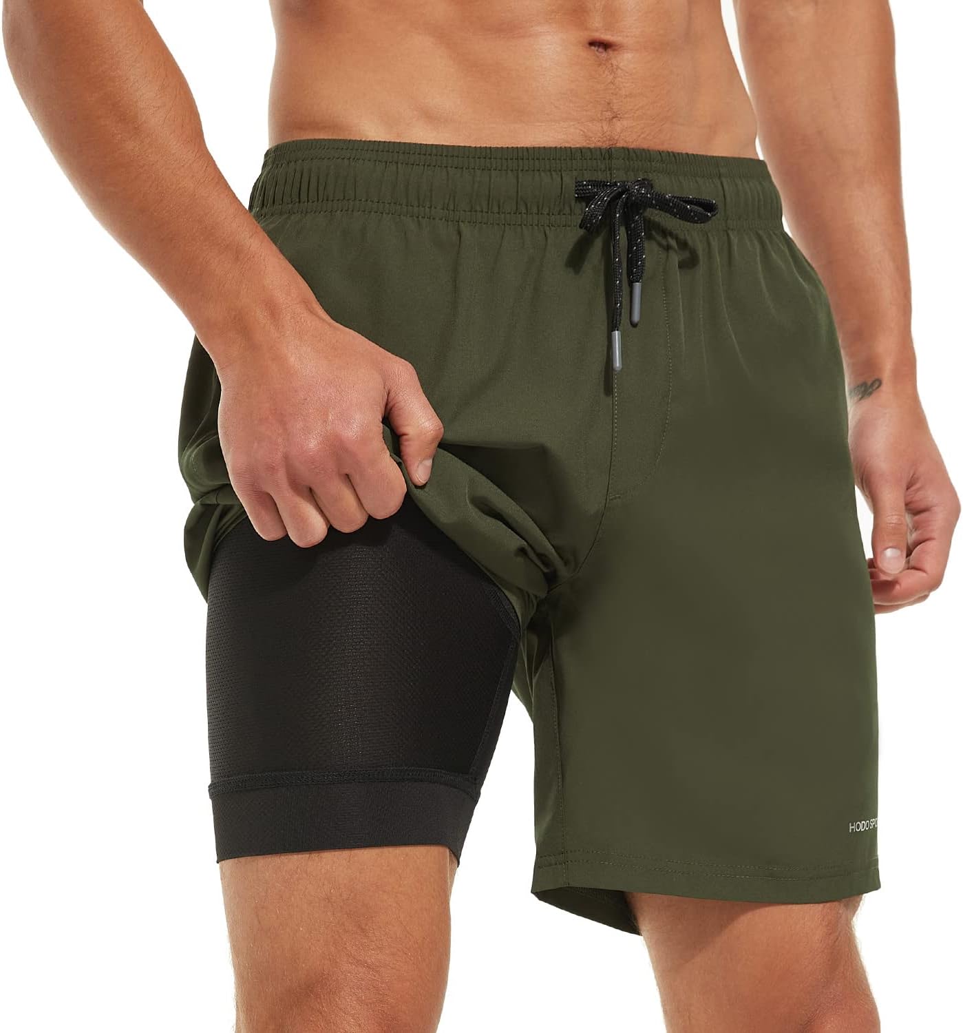 Mens Swimsuit Trunks 7" Quick-Dry Swim Shorts with Compression Liner and Zipper Pockets