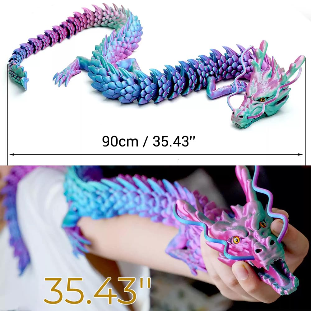Joyroud 35.43" 3D Printed Dragon, Articulated Dragon, Crystal Dragon, Dragon Fidget Toy, Home Office Decor Executive Desk Toys