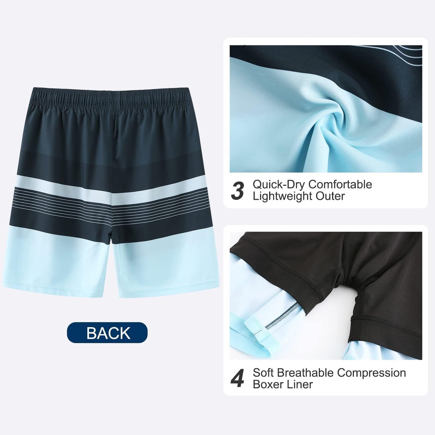 Mens Swimsuit Trunks 7" Quick-Dry Swim Shorts with Compression Liner and Zipper Pockets