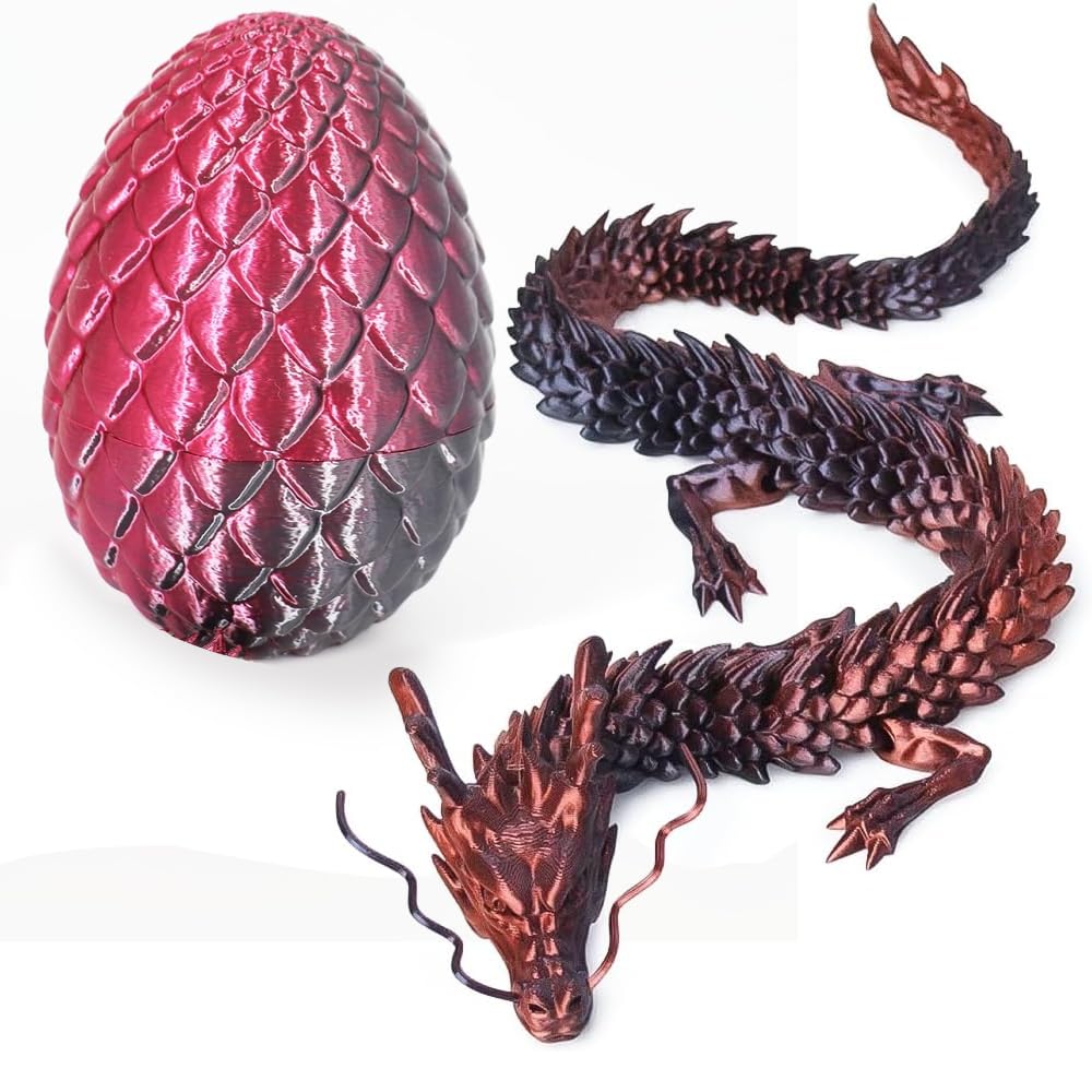 Joyroud Large 3D Printed Dragon Egg with Dragon Inside, Articulated Dragon, Crystal Dragon, Dragon Fidget Toy, ADHD Fidget Toys, Desk Toys Office Room Décor