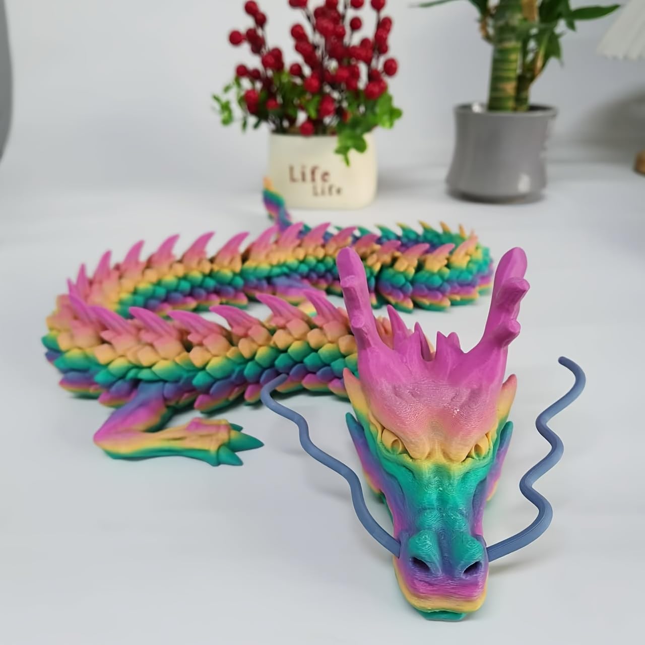 35.43 Inch 3D Printed Dragon, Large 3D Dragon Toys, Bigger Fidget Crystal Animals Toys, 3D Printed Articulated Animals for Home Office Car Desk Decor