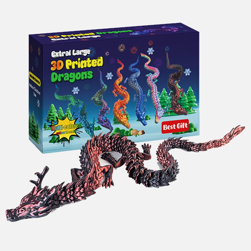35.4'' Large 3D Printed Dragon Toy Box - Articulated Chinese Dragon, Poseable 3D Printed Animals & Collectible Figurines, Desk & Home Decor - Cool for Kids & Adults