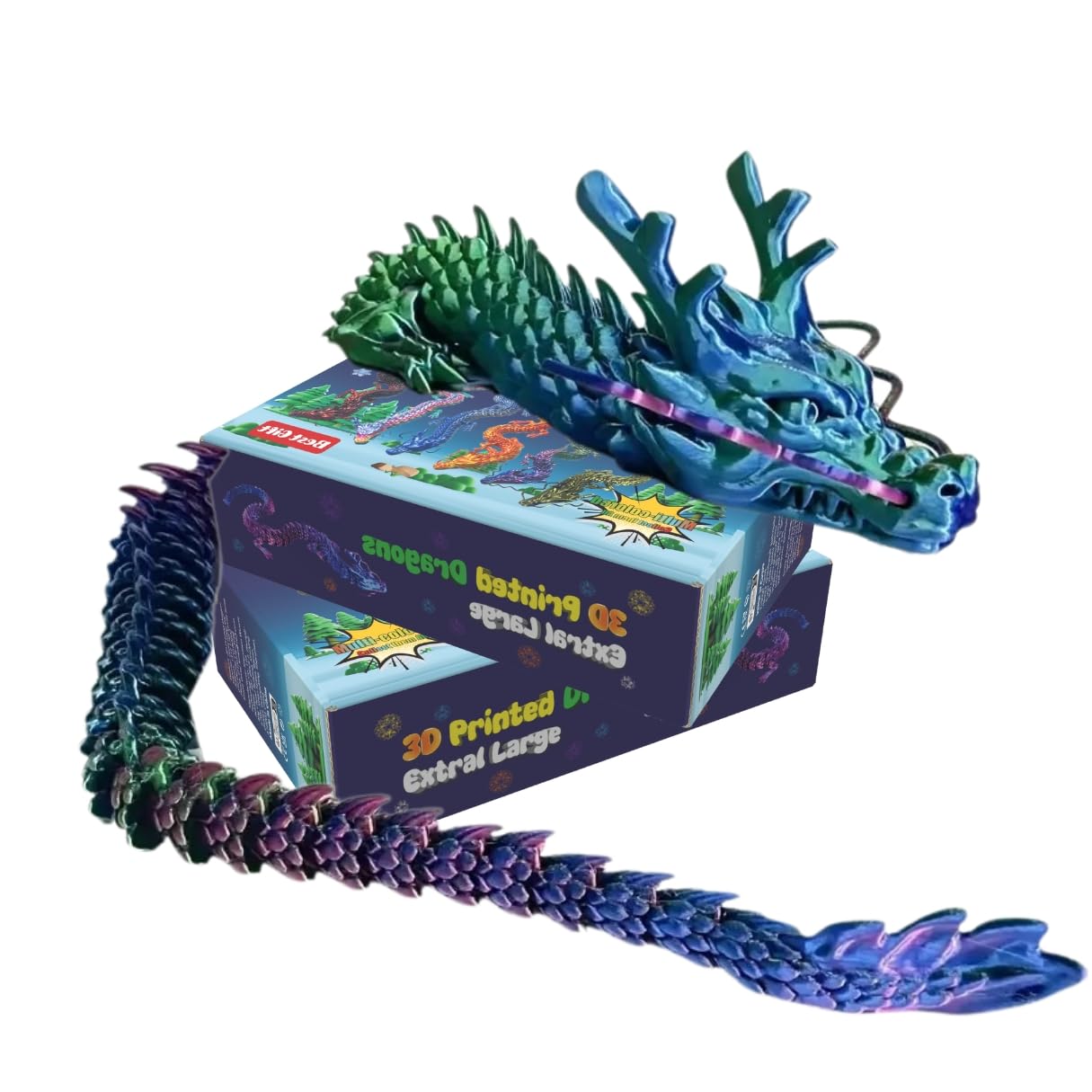 35.4'' Large 3D Printed Dragon Toy Box - Articulated Chinese Dragon, Poseable 3D Printed Animals & Collectible Figurines, Desk & Home Decor - Cool for Kids & Adults