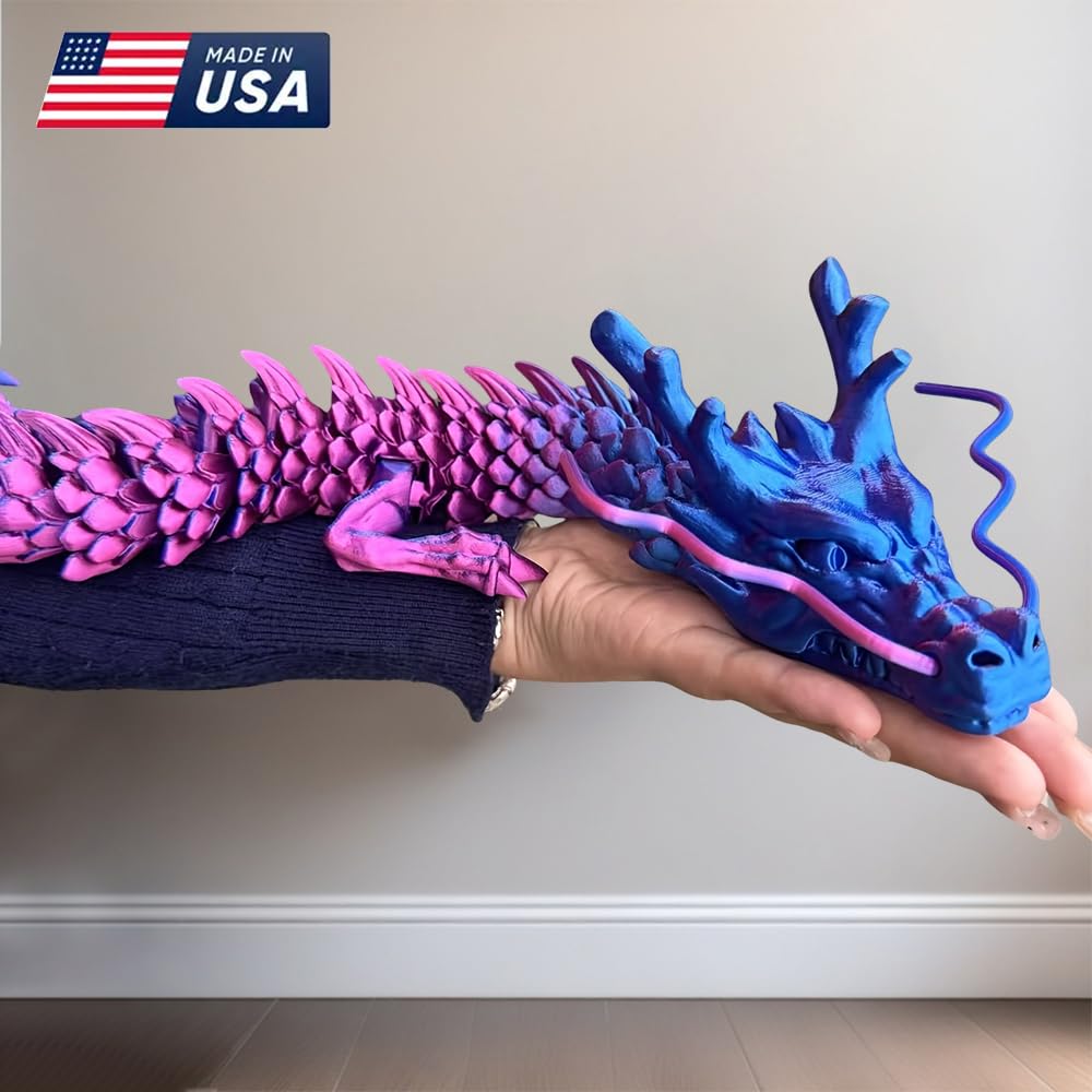 35.43 Inch 3D Printed Dragon, Large 3D Dragon Toys, Bigger Fidget Crystal Animals Toys, 3D Printed Articulated Animals for Home Office Car Desk Decor