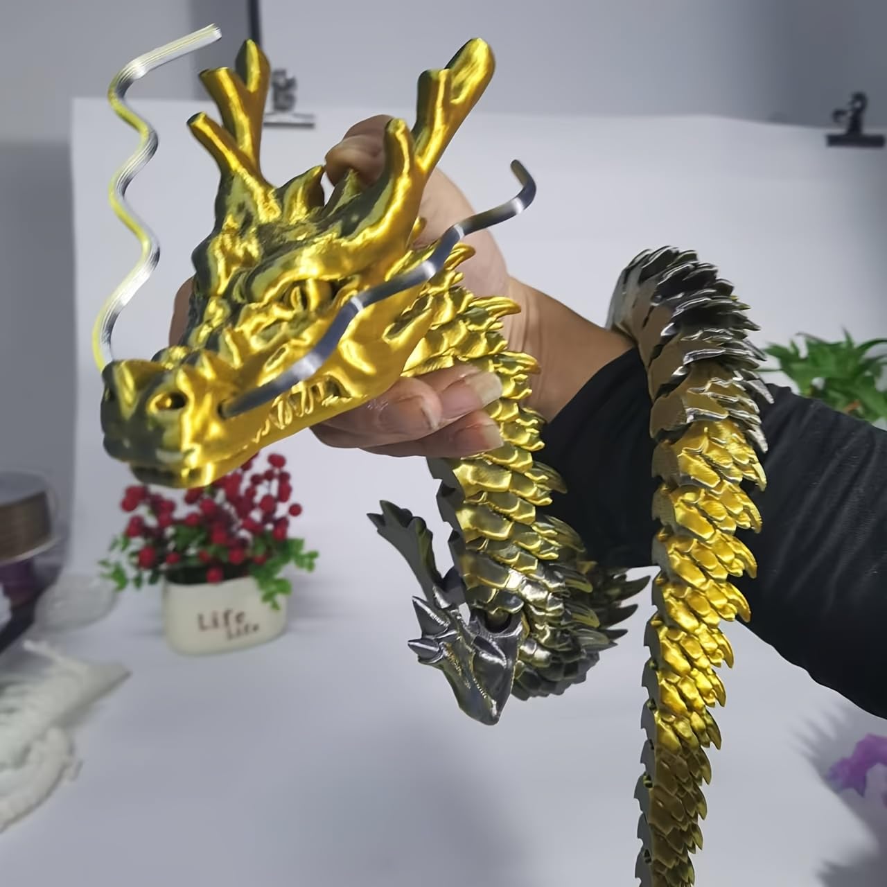 35.43 Inch 3D Printed Dragon, Large 3D Dragon Toys, Bigger Fidget Crystal Animals Toys, 3D Printed Articulated Animals for Home Office Car Desk Decor