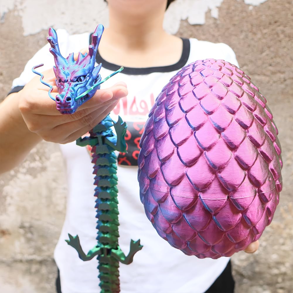 Joyroud Large 3D Printed Dragon Egg with Dragon Inside, Articulated Dragon, Crystal Dragon, Dragon Fidget Toy, ADHD Fidget Toys, Desk Toys Office Room Décor