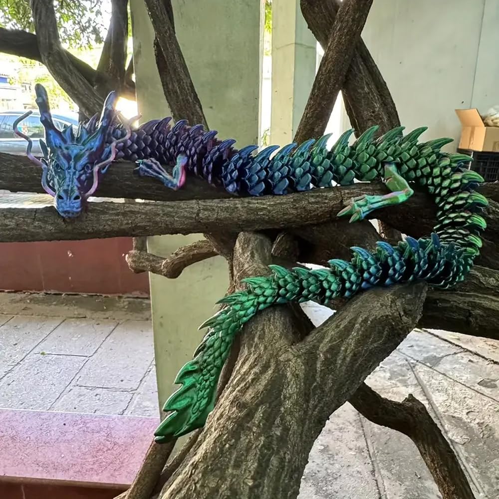 35.43 Inch 3D Printed Dragon, Large 3D Dragon Toys, Bigger Fidget Crystal Animals Toys, 3D Printed Articulated Animals for Home Office Car Desk Decor