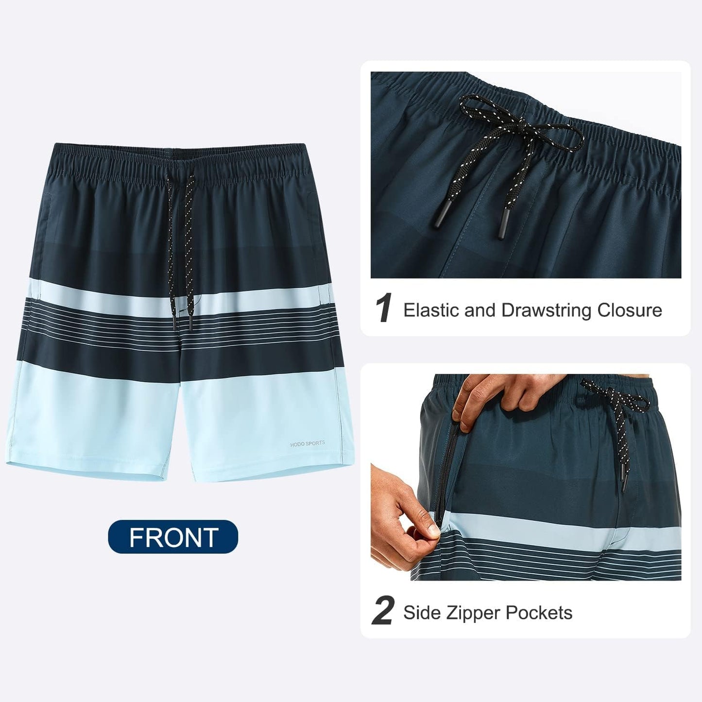 Mens Swimsuit Trunks 7" Quick-Dry Swim Shorts with Compression Liner and Zipper Pockets