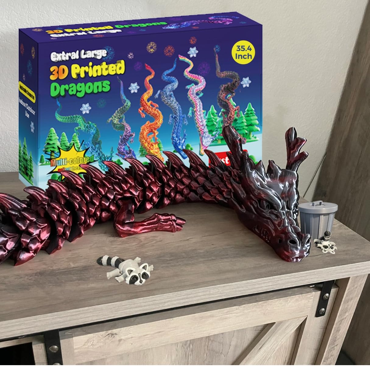 35.4'' Large 3D Printed Dragon Toy Box - Articulated Chinese Dragon, Poseable 3D Printed Animals & Collectible Figurines, Desk & Home Decor - Cool for Kids & Adults