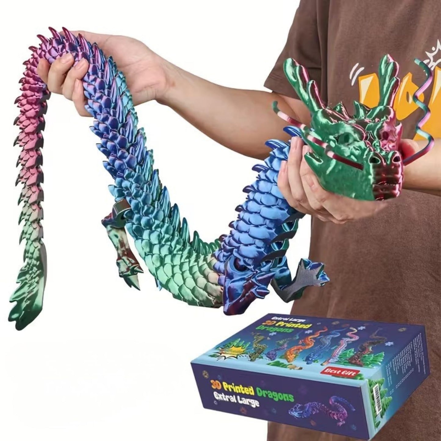 35.4'' Large 3D Printed Dragon Toy Box - Articulated Chinese Dragon, Poseable 3D Printed Animals & Collectible Figurines, Desk & Home Decor - Cool for Kids & Adults