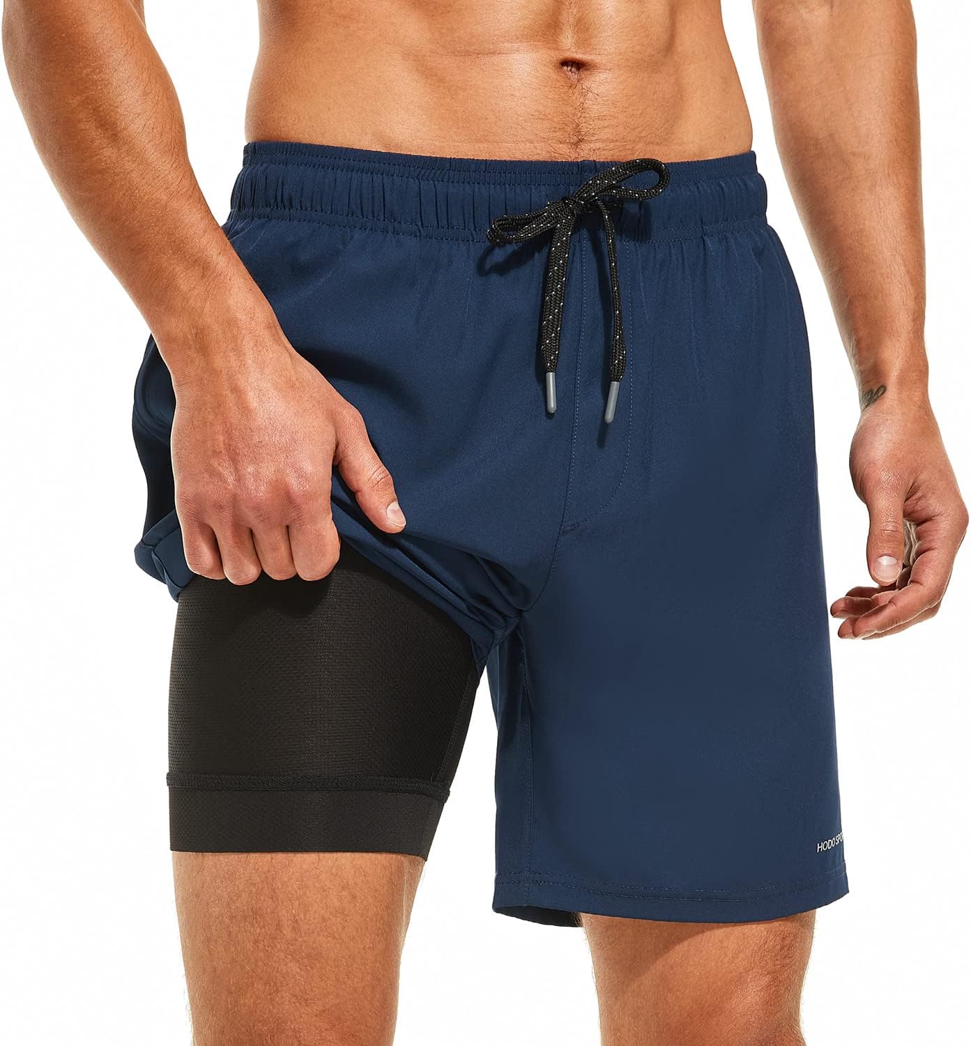 Mens Swimsuit Trunks 7" Quick-Dry Swim Shorts with Compression Liner and Zipper Pockets