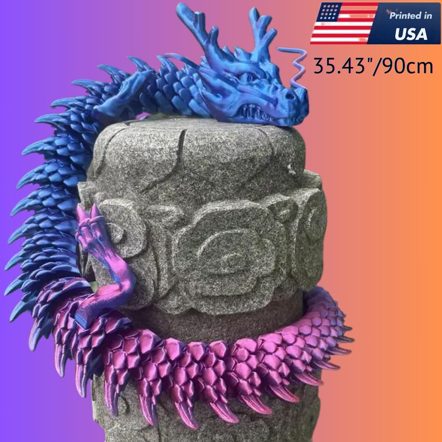35.4'' Large 3D Printed Dragon Toy Box - Articulated Chinese Dragon, Poseable 3D Printed Animals & Collectible Figurines, Desk & Home Decor - Cool for Kids & Adults