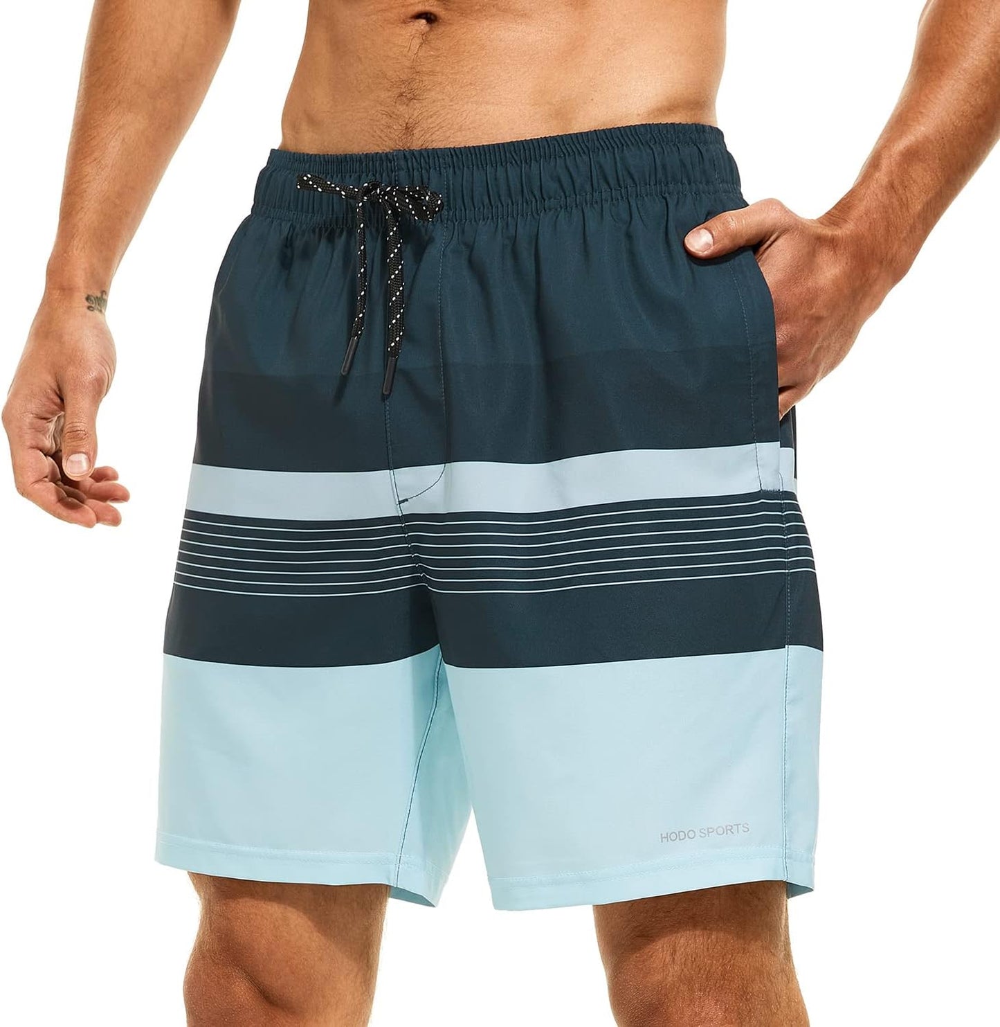 Mens Swimsuit Trunks 7" Quick-Dry Swim Shorts with Compression Liner and Zipper Pockets