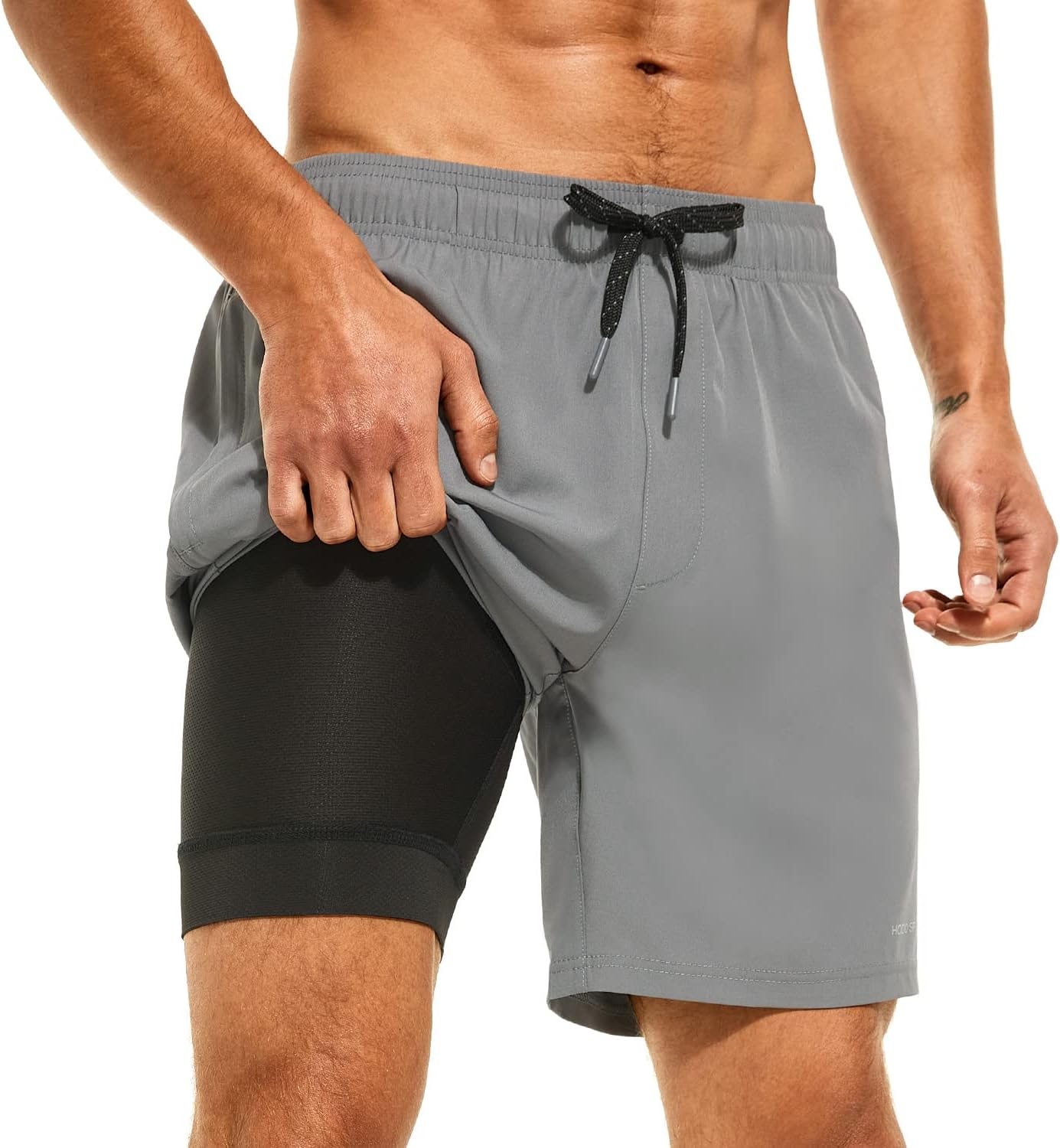 Mens Swimsuit Trunks 7" Quick-Dry Swim Shorts with Compression Liner and Zipper Pockets