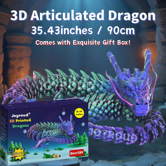 Joyroud 3D Printed Articulated Dragon, Multi-Color, 35.43 Inch Length, Flexible Joints, Durable Core Design, with Gift Box