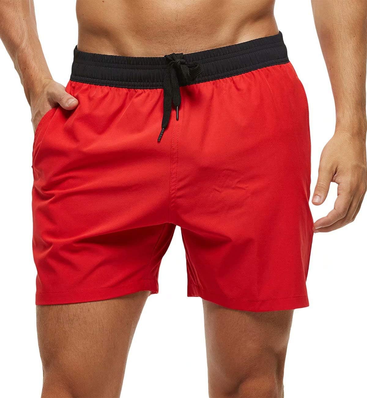 Men's Swim Trunks Quick Dry Beach Shorts with Zipper Pockets and Mesh Lining