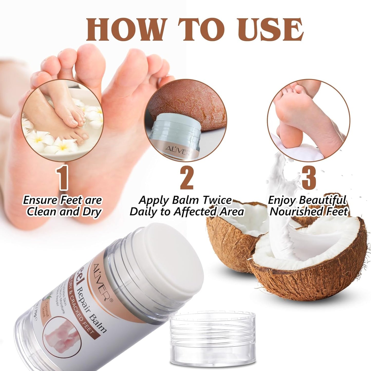 2PCS Heel Repair Balm, Dry & Cracked Feet Treatment Moisturizer, Coconut Scent, 2.46 oz/70 g