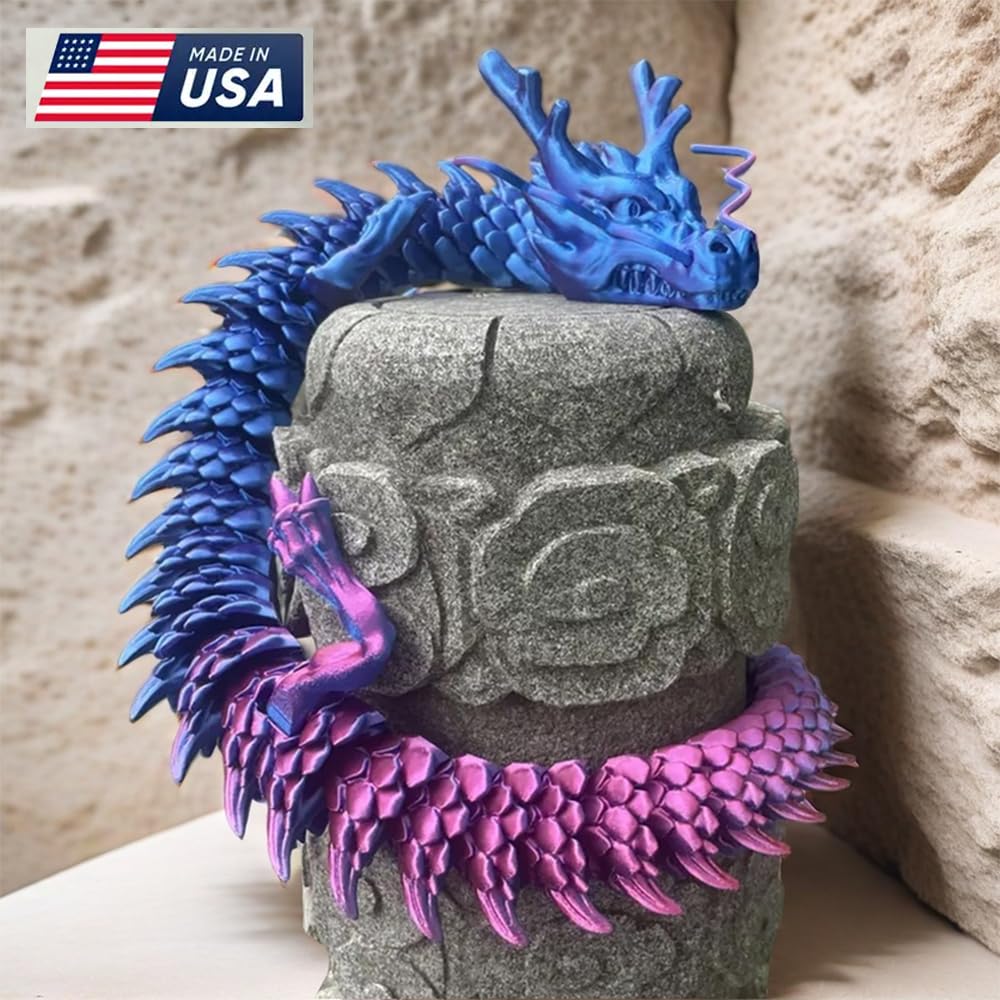 35.43 Inch 3D Printed Dragon, Large 3D Dragon Toys, Bigger Fidget Crystal Animals Toys, 3D Printed Articulated Animals for Home Office Car Desk Decor