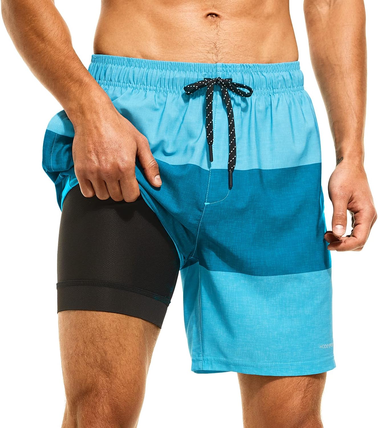 Mens Swimsuit Trunks 7" Quick-Dry Swim Shorts with Compression Liner and Zipper Pockets
