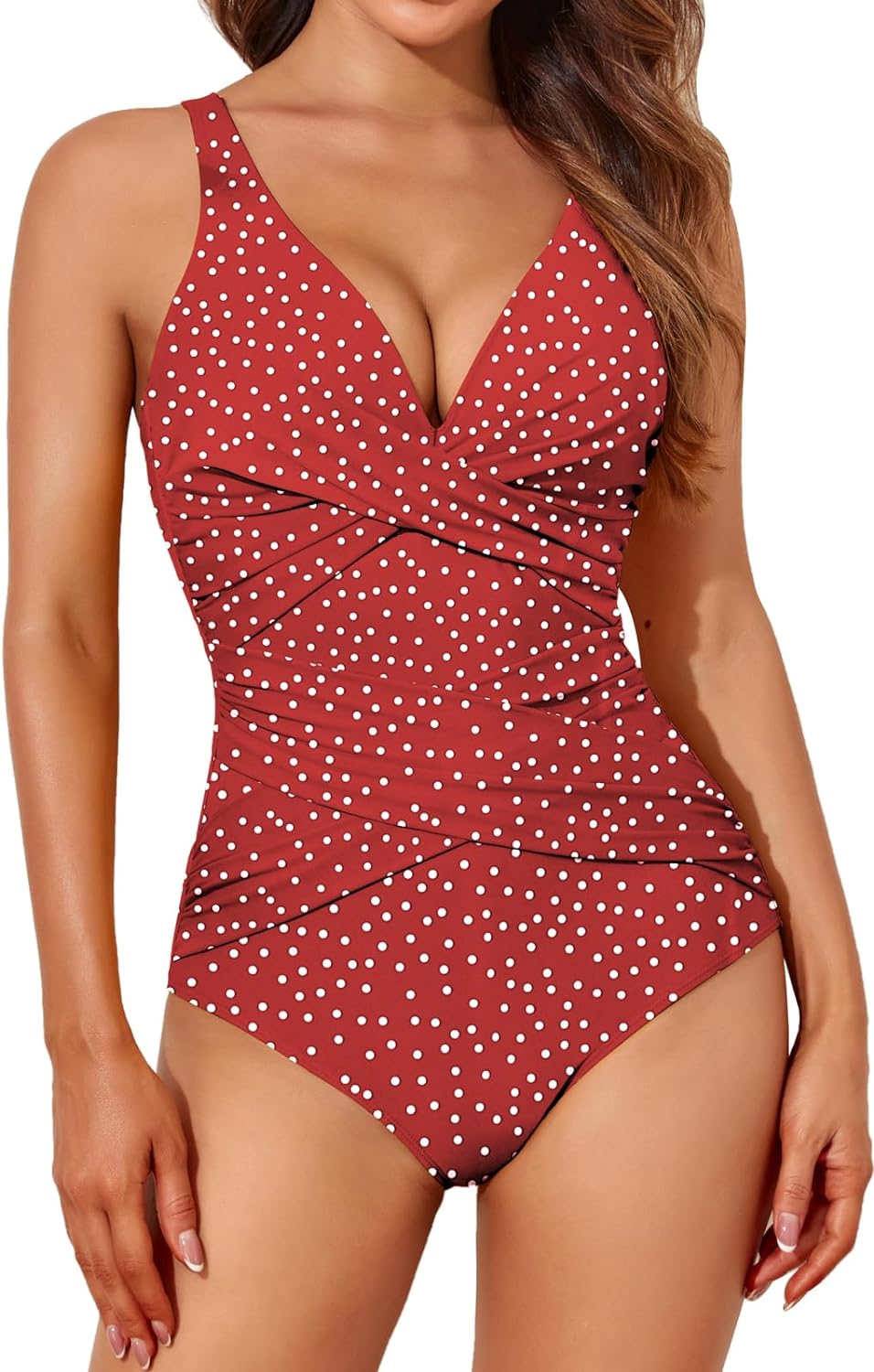 Smismivo Tummy Control Swimsuits for Women Slimming One Piece Bathing Suit Retro Ruched Push Up Vintage Padded Swimwear