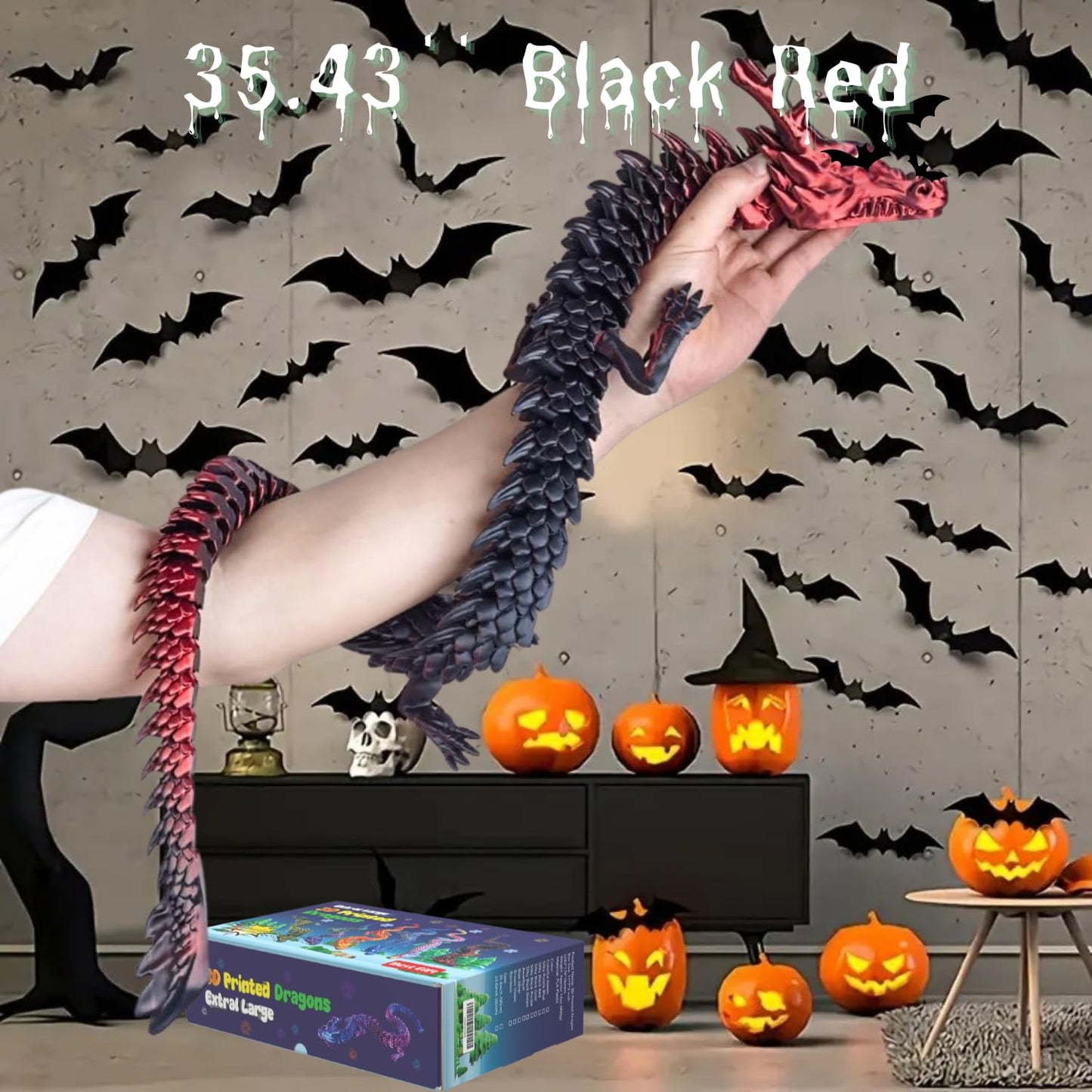 35.4'' Large 3D Printed Dragon Toy Box - Articulated Chinese Dragon, Poseable 3D Printed Animals & Collectible Figurines, Desk & Home Decor - Cool for Kids & Adults