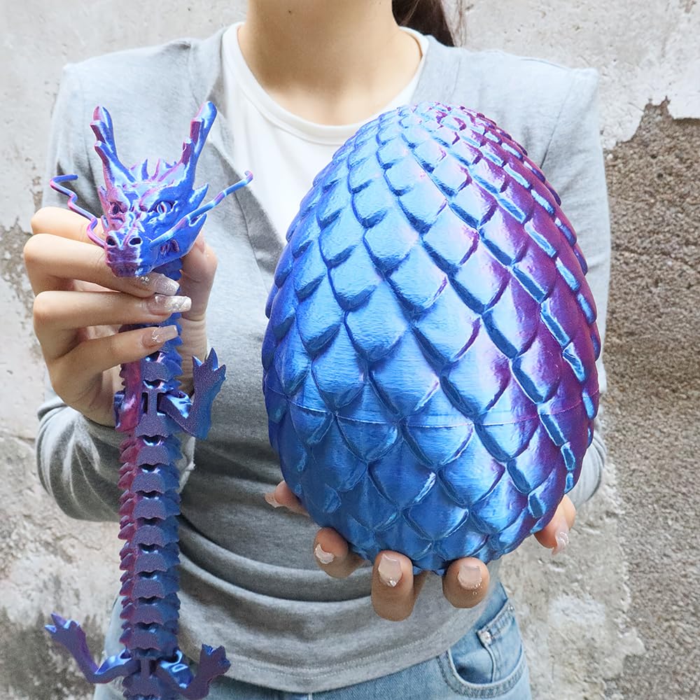Joyroud Large 3D Printed Dragon Egg with Dragon Inside, Articulated Dragon, Crystal Dragon, Dragon Fidget Toy, ADHD Fidget Toys, Desk Toys Office Room Décor