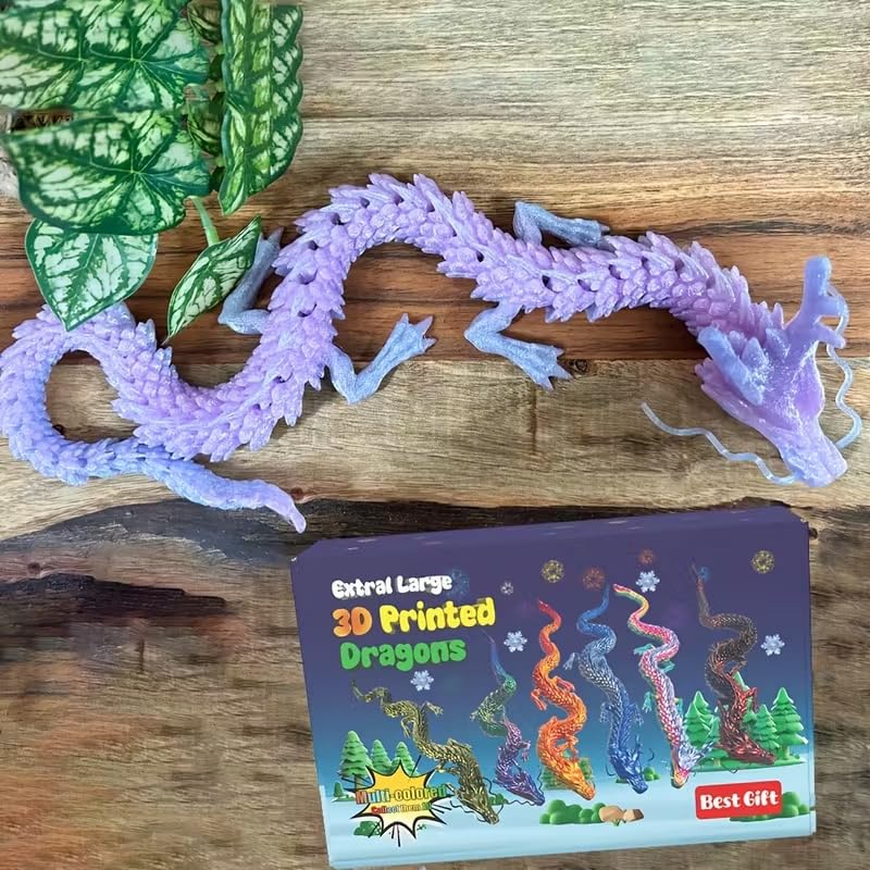 35.4'' Large 3D Printed Dragon Toy Box - Articulated Chinese Dragon, Poseable 3D Printed Animals & Collectible Figurines, Desk & Home Decor - Cool for Kids & Adults
