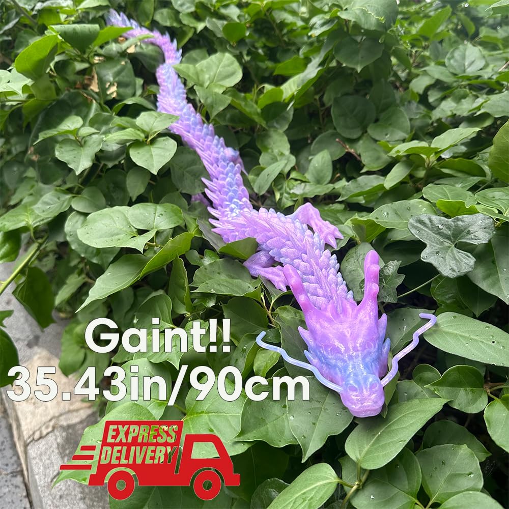 35.4'' Large 3D Printed Dragon Toy Box - Articulated Chinese Dragon, Poseable 3D Printed Animals & Collectible Figurines, Desk & Home Decor - Cool for Kids & Adults