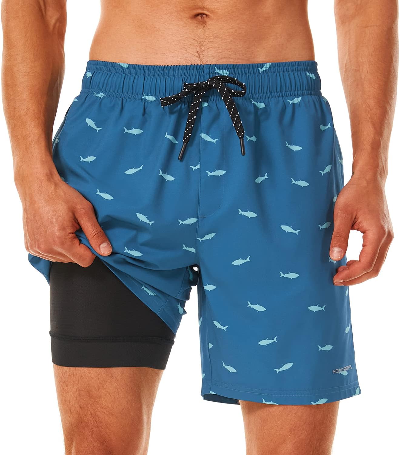 Mens Swimsuit Trunks 7" Quick-Dry Swim Shorts with Compression Liner and Zipper Pockets