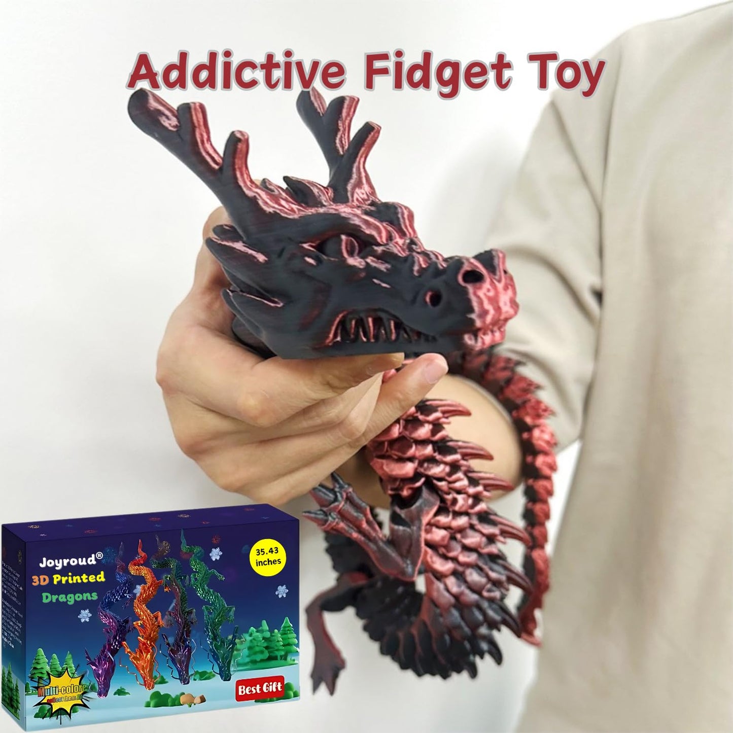 Joyroud 3D Printed Articulated Dragon, Multi-Color, 35.43 Inch Length, Flexible Joints, Durable Core Design, with Gift Box