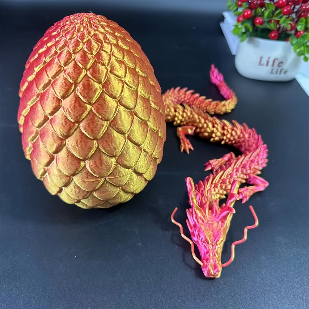 Joyroud Large 3D Printed Dragon Egg with Dragon Inside, Articulated Dragon, Crystal Dragon, Dragon Fidget Toy, ADHD Fidget Toys, Desk Toys Office Room Décor