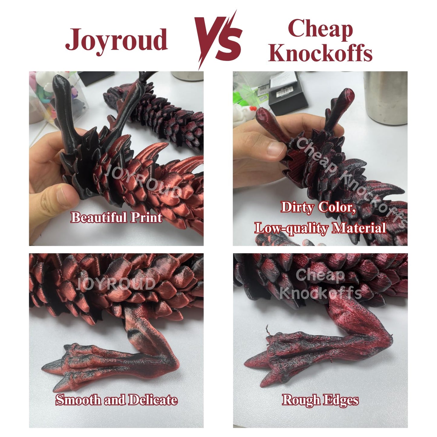 Joyroud 3D Printed Articulated Dragon, Multi-Color, 35.43 Inch Length, Flexible Joints, Durable Core Design, with Gift Box