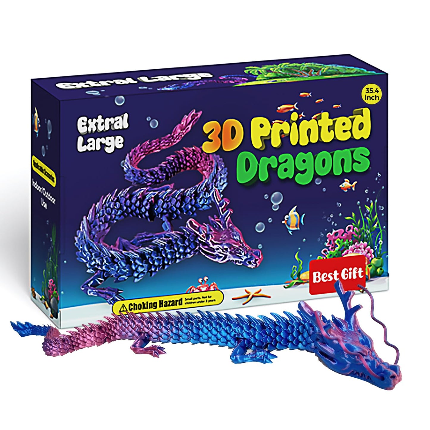 35.4'' Large 3D Printed Dragon Toy Box - Articulated Chinese Dragon, Poseable 3D Printed Animals & Collectible Figurines, Desk & Home Decor - Cool for Kids & Adults