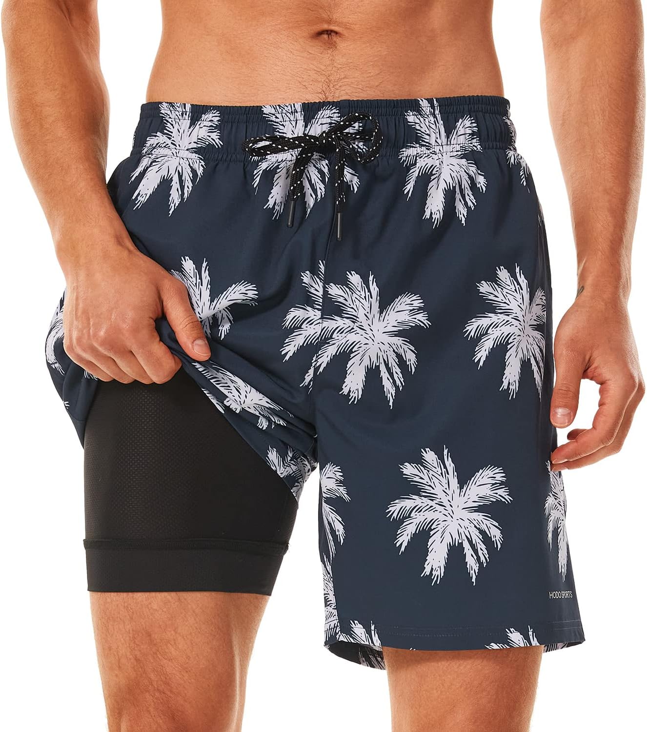 Mens Swimsuit Trunks 7" Quick-Dry Swim Shorts with Compression Liner and Zipper Pockets