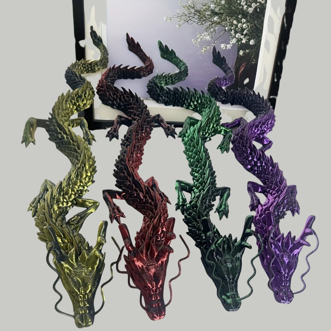 Joyroud 4 Pcs 24 inch 3D Printed Dragon, Articulated Dragon, Crystal Dragon, Dragon Fidget Toy, Home Office Decor Executive Desk Toys